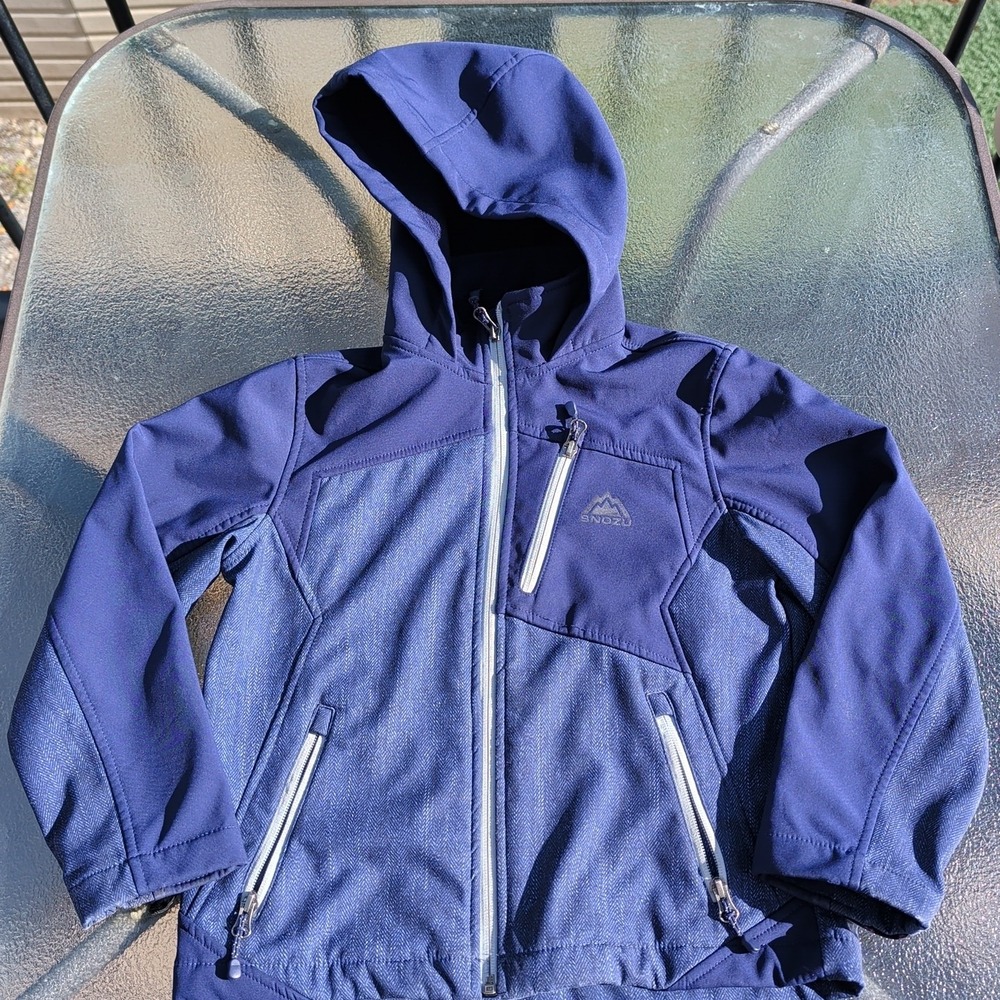 Snozu Boys Blue Soft Shell Jacket Fleece Lined Full Zip Size Small 7-8 Hooded